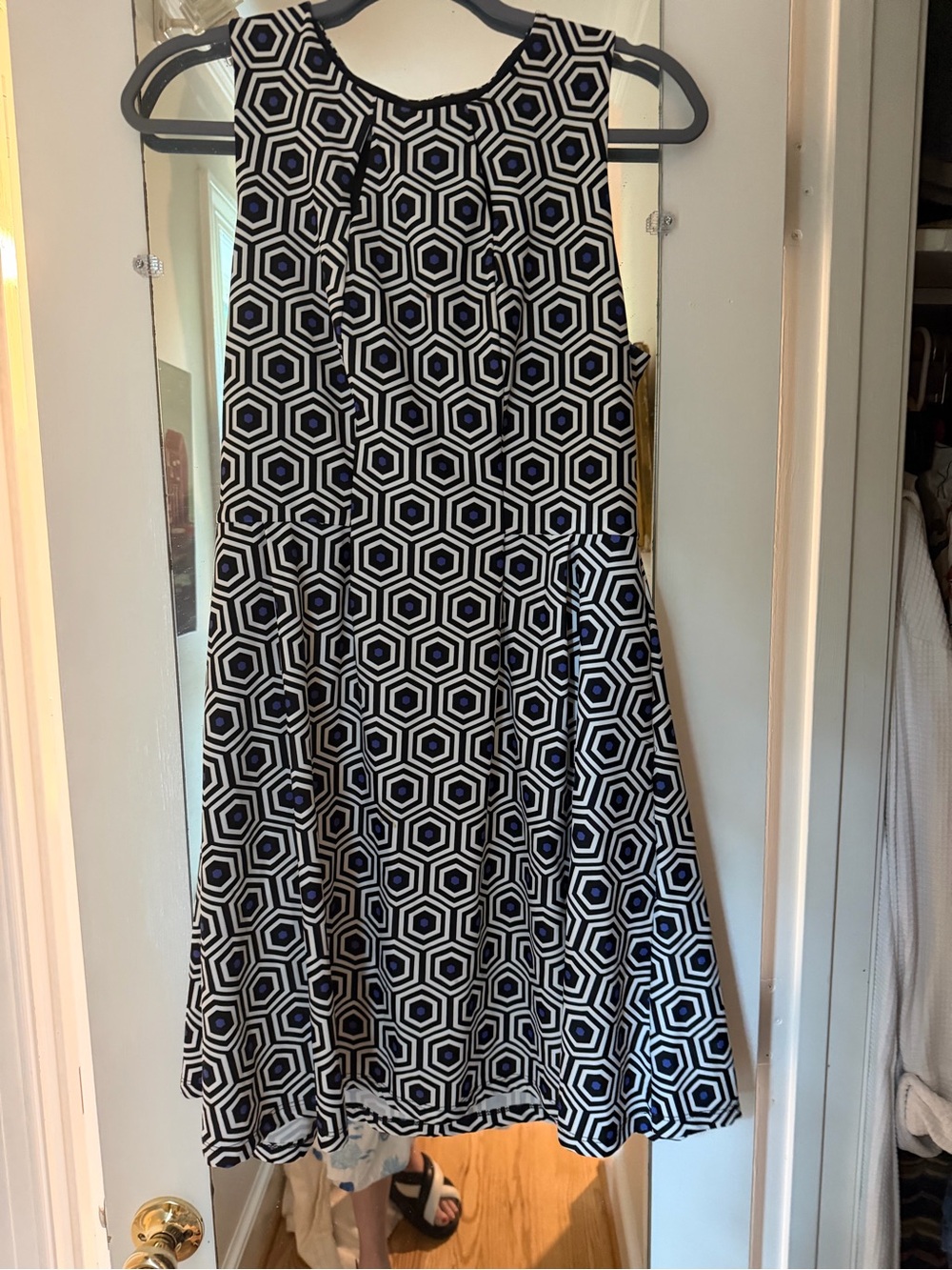 Jude Connally Navy and White Hexagon Fit-and-Flare Mini Dress